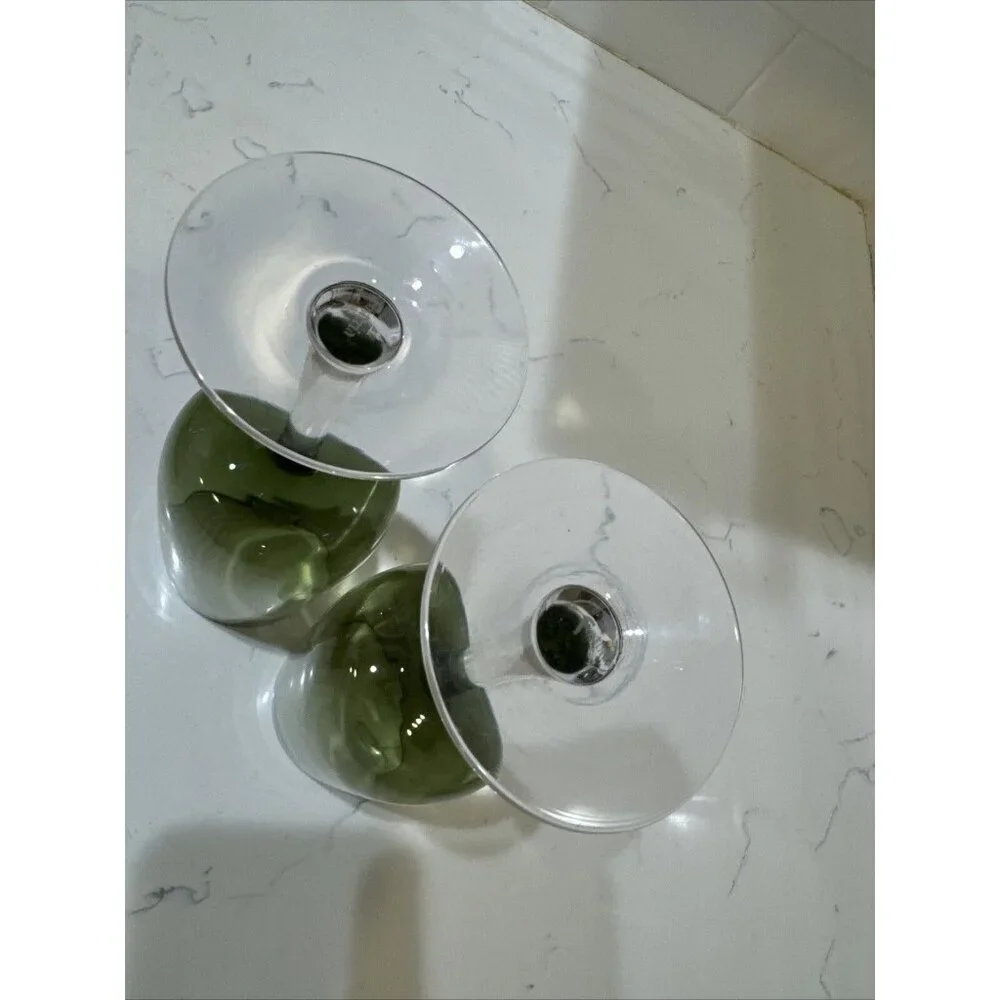 Fostoria Green Water Wine Delicate Drink Glass Goblet Stemware Set Of 2 - Picture 6 of 8